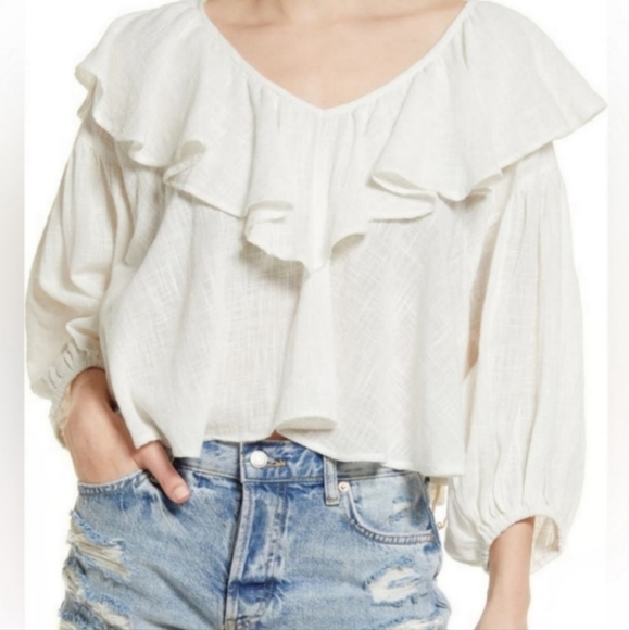 Free People Zuri Ruffle Open Back White Crop Top Women's Size Small and Medium - Picture 5 of 6